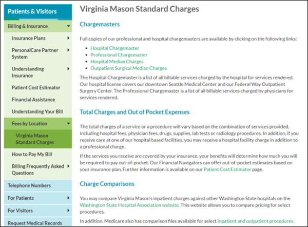 Virginia Mason Pricing Page